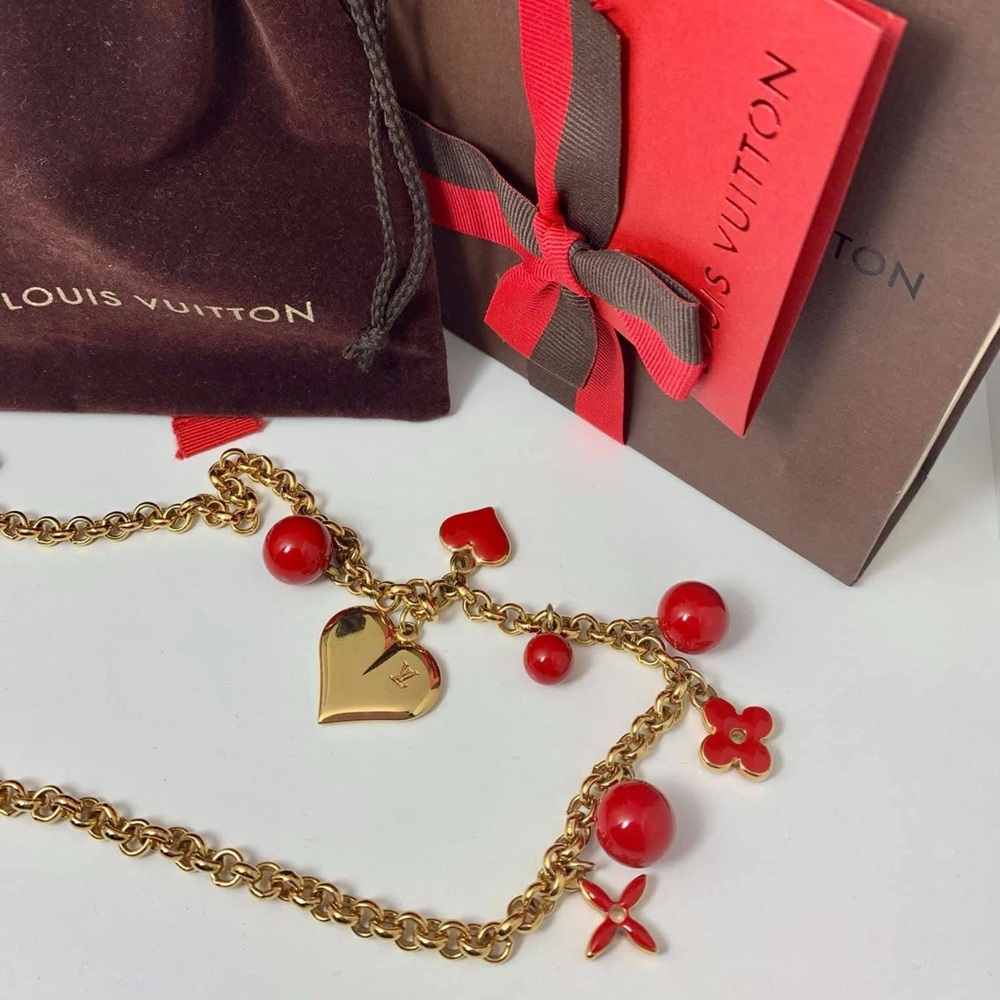 Louis Vuitton Gold and Red Charm Ribbon Necklace